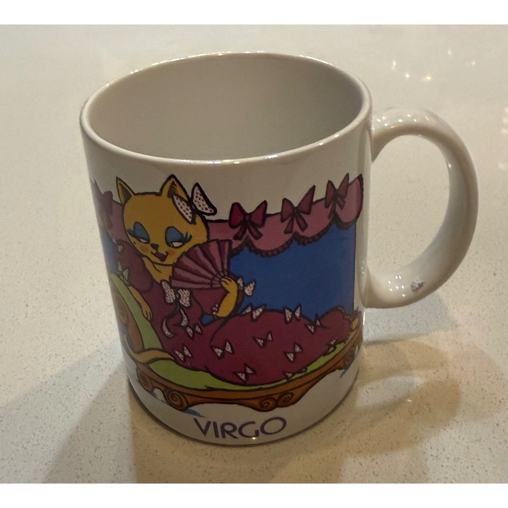 Vintage Virgo Zodiac Cat Coffee Mug Feline Astrology Horoscope Ceramic Cup